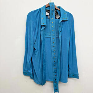 Slinky Brand Large 4-Piece Set Turquoise Jacket Pants Tank Belt Made in USA